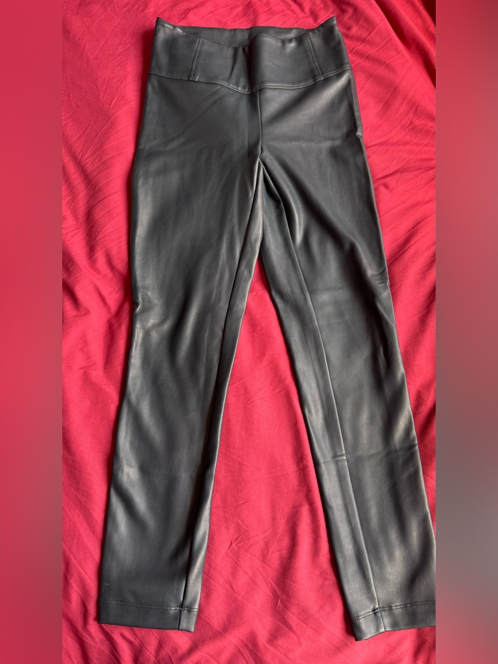 Reitmans Dark Green Faux Leather Leggings with High-Waist Detail